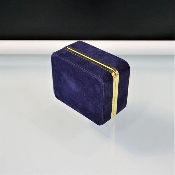 Vintage Oleg Cassini Quartz Watch Box Blue Velvet Empty Storage Box - Picture 5 of 6